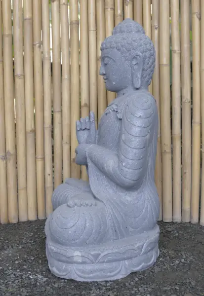 Product image 6 of the product “Seated Buddha, position Dharmachakra, 67 x 47,5 x 98 cm, riverstone grey ”